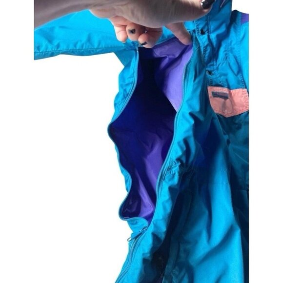 VTG 90s Men's Sz XL Columbia Radial Sleeve Blue Purple Orange Anorak Jacket - Picture 9 of 16